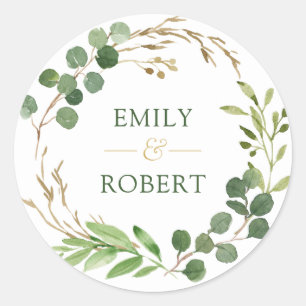 Sticker Rond Accents d'or de couronne Feuille d'Eucalyptus