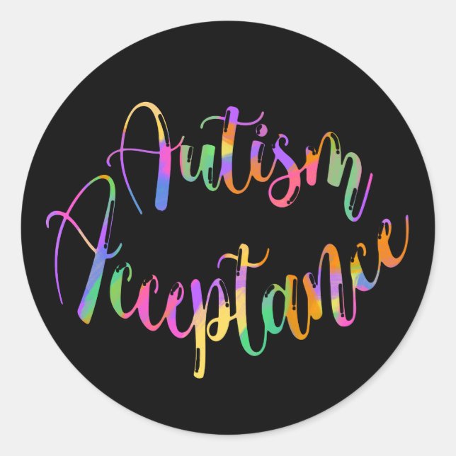 Sticker Rond Acceptation de l'autisme Typographie arc-en-ciel (Devant)