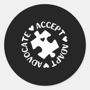 Sticker Rond Accepter Adapt Advocate Puzzle Pièce Autisme Lauré