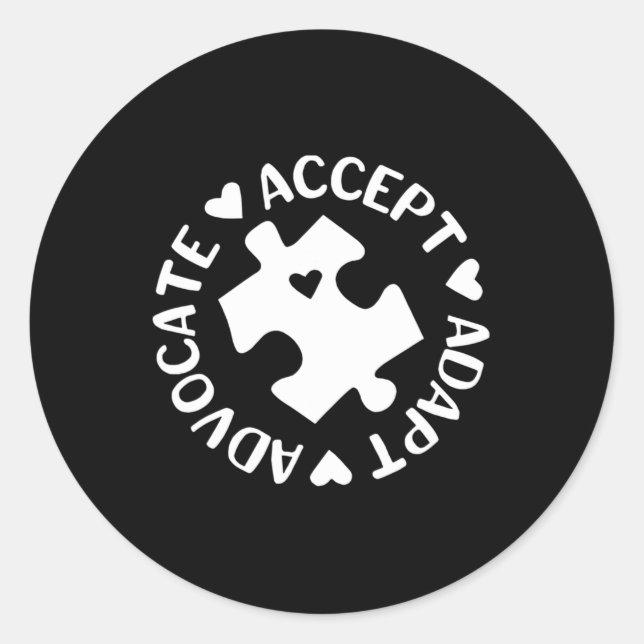 Sticker Rond Accepter Adapt Advocate Puzzle Pièce Autisme Lauré (Devant)