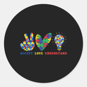 Sticker Rond Accepter l'amour Comprendre la pièce de puzzle col