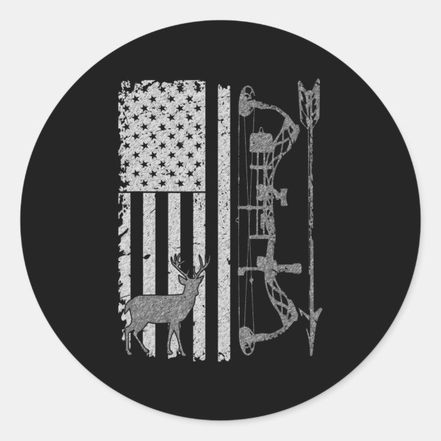 Sticker Rond Accessoires de drapeau American Deer Hunter Bow Hu (Devant)