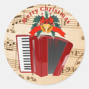Sticker Rond Accordéon Musique, Design de Noël,