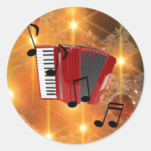 Sticker Rond Accordéon rouge avec notes musicales