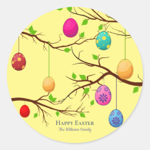 Sticker Rond Accouchement des oeufs de Pâques, branches de l'ar