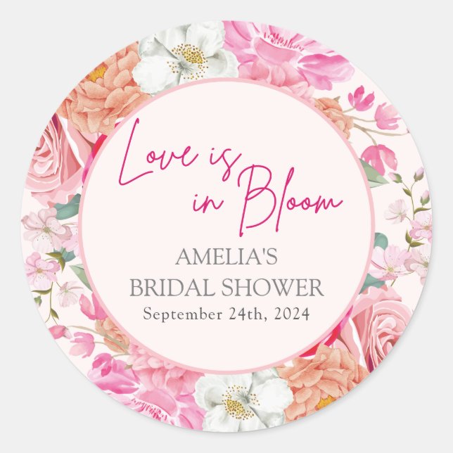 Sticker Rond Accueil de mariage floral aquarelle rose tendre (Devant)