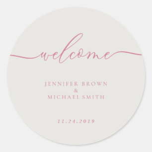 Sticker Rond Accueil minimal Signature simple rose