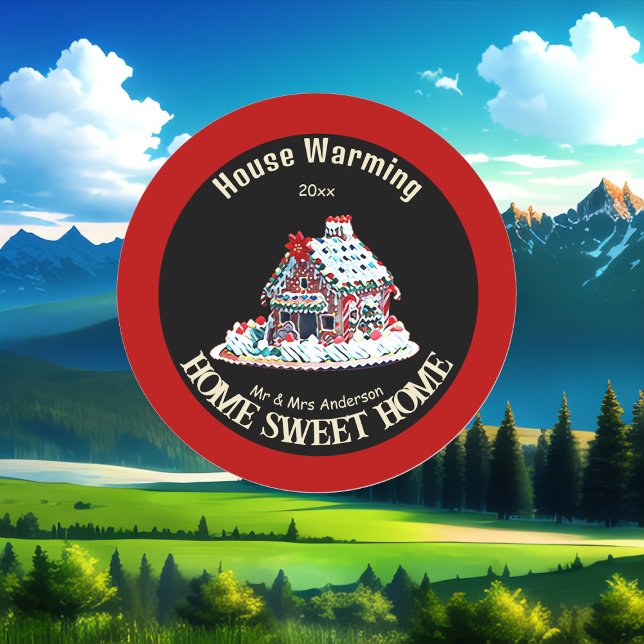 Sticker Rond Accueil Sweet Accueil Pain d'épices Maison Fête du (Home Sweet Home Gingerbread House Warming Party Classic Round Sticker)