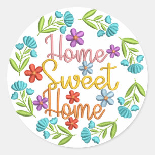 Sticker Rond Accueil Sweet Home Citation Belle couleur Fleurs