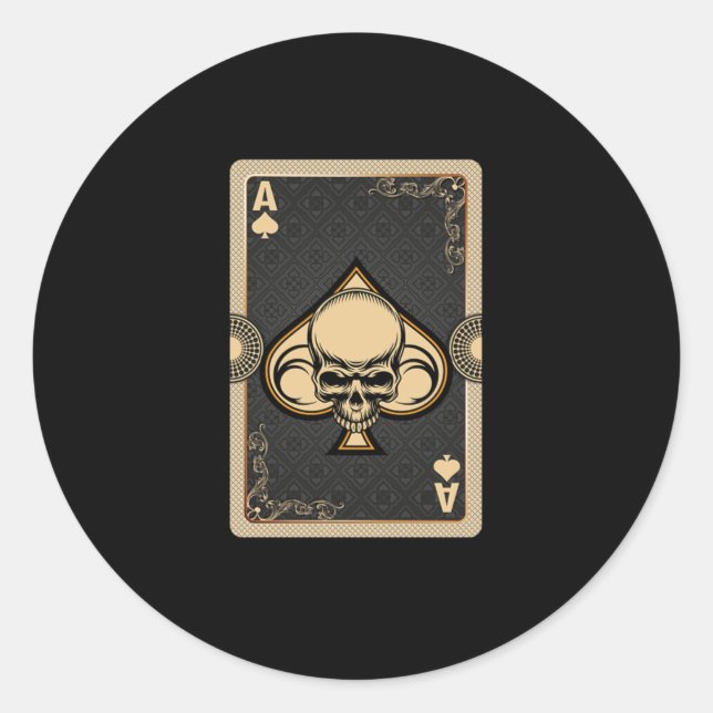 Sticker Rond Ace Spades Cartes de Crâne Poker Casino Joueur Gam (Devant)