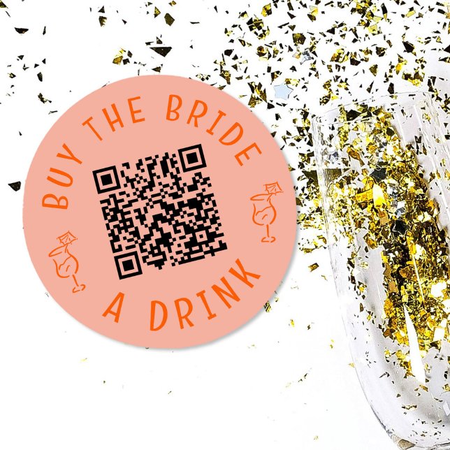 Sticker Rond Acheter à la mariée un code QR de boisson Rose Bac (Pink and red Buy The Bride A Drink QR code sticker.)