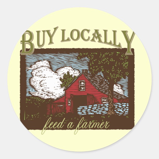 Sticker Rond Acheter local, nourrir un agriculteur (Devant)