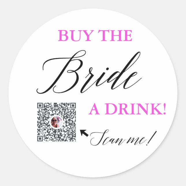 Sticker Rond Acheter The Bride a Drink QR Venmo Bachelorette Pa (Devant)