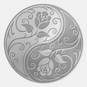 Sticker Rond Acier inoxydable Yin Yang Roses