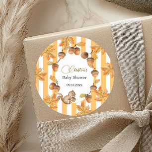 Sticker Rond Acorns et Baby shower des plombs d'automne d'écure