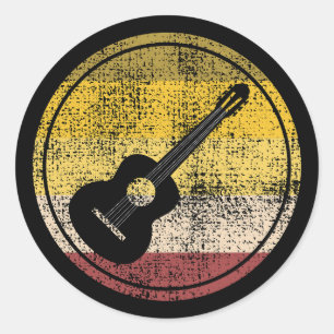 Sticker Rond Acoustique Guitare Lecteur Musique Musicien Rétro
