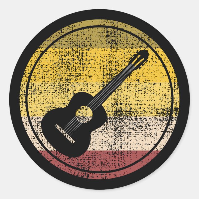 Sticker Rond Acoustique Guitare Lecteur Musique Musicien Rétro (Devant)