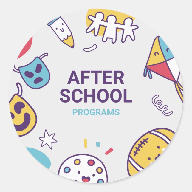 Sticker Rond Activités Après L'École Étiquettes, Retour À L'Éco (Devant)