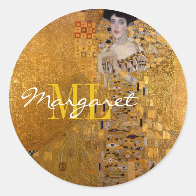 Sticker Rond Adèle, Lady in Gold par Gustav Klimt, Monogramme (Devant)