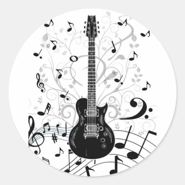 Sticker Rond Adesivo redondo autocolante musical com guitarra (Devant)