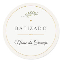 Adesivo Redondo de Batizado Personalizado Elegante