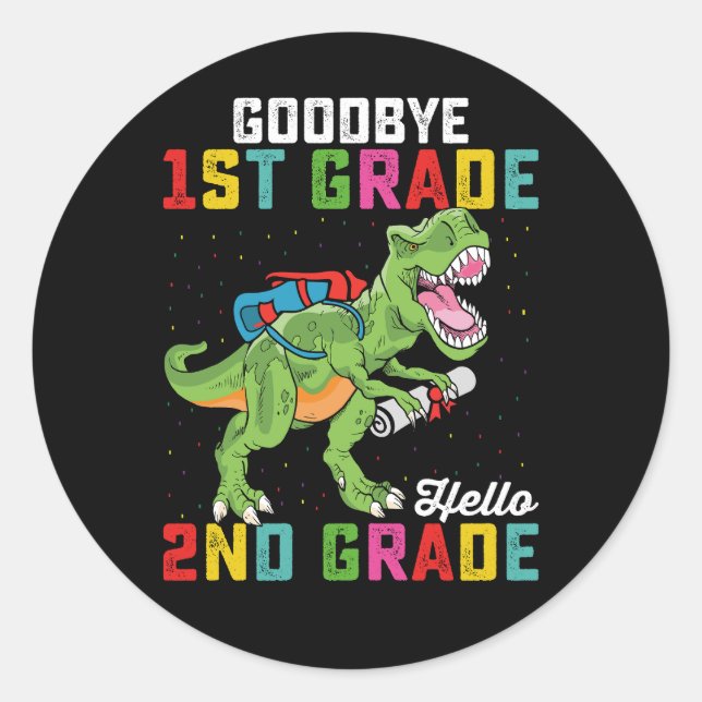 Sticker Rond Adieu 1ère année Bonjour 2e année T Rex Dinosaur (Devant)