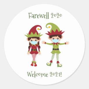 Sticker Rond Adieu 2020 Bienvenue 2021 Elfe de Noël