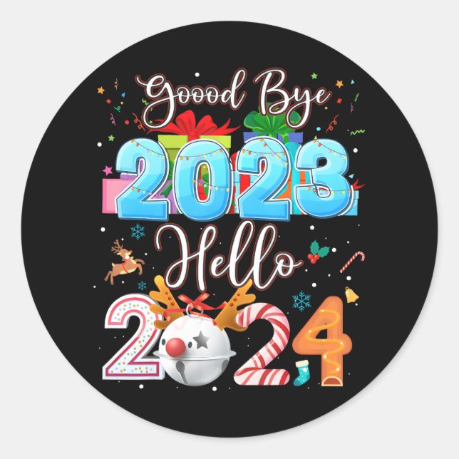 Sticker Rond Adieu 2023 Bonjour Noël 2024 Noël Joyeux Nouveau (Devant)