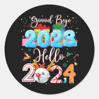Sticker Rond Adieu 2023 Bonjour Noël 2024 Noël Joyeux Nouveau