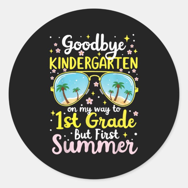 Sticker Rond Adieu maternelle, Bonjour Tee de première année po (Devant)