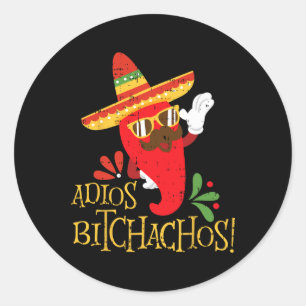 Sticker Rond Adios Achos Cinco De Mayo Mexicain Chili Peppers