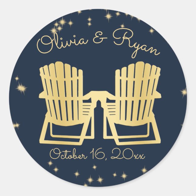 Sticker Rond Adirondack Chaises Plage Ciel étoilé (Devant)