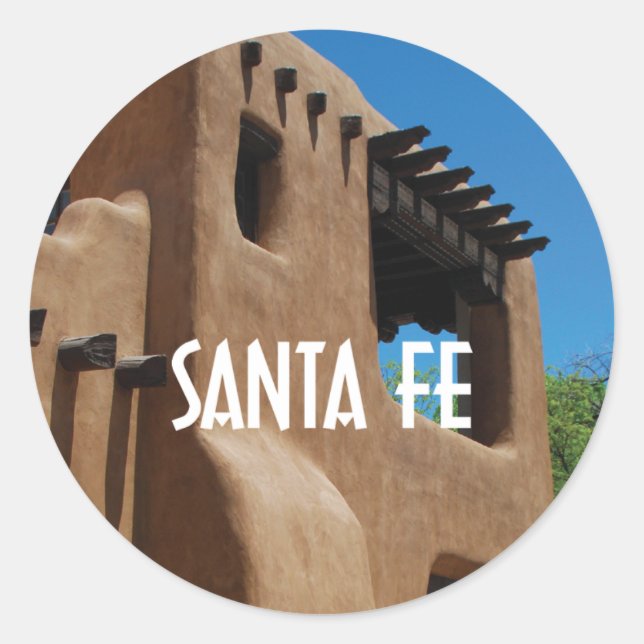 Sticker Rond Adobe de père Noël Fe Nouveau-Mexique (Devant)