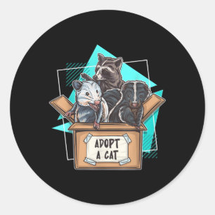 Sticker Rond Adopter Un Cat Raccoon Opossum Skunk Trash Pandas 