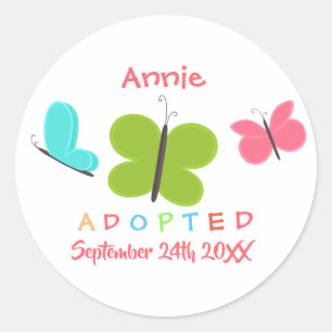 Sticker Rond Adoption adoptée de papillon - nom fait sur
