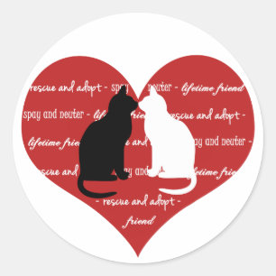 Sticker Rond Adoption de chats, secourir l'autocollant de coeur