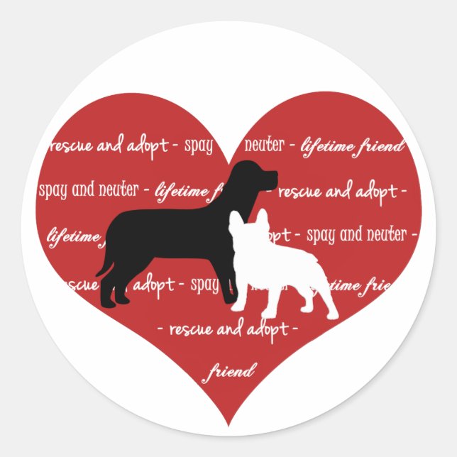 Sticker Rond Adoption de chien, secourir l'autocollant du coeur (Devant)