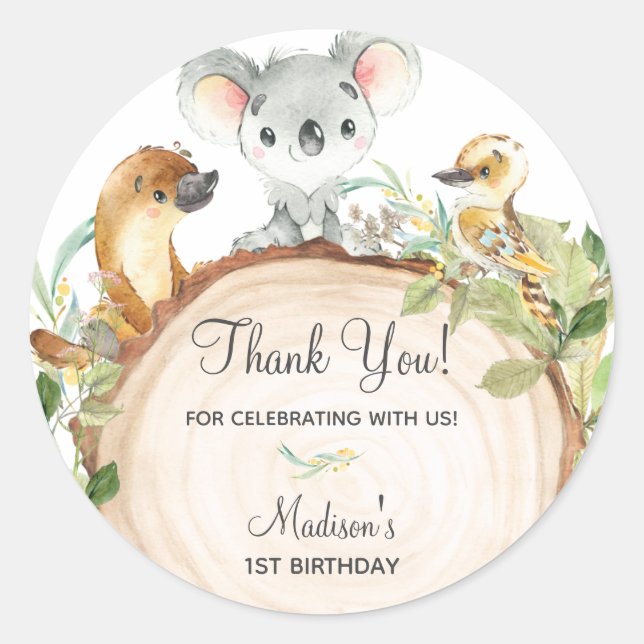 Sticker Rond Adorable Animaux australiens Koala Merci Favor (Devant)