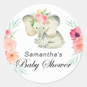 Sticker Rond Adorable Baby shower éléphant pour fille