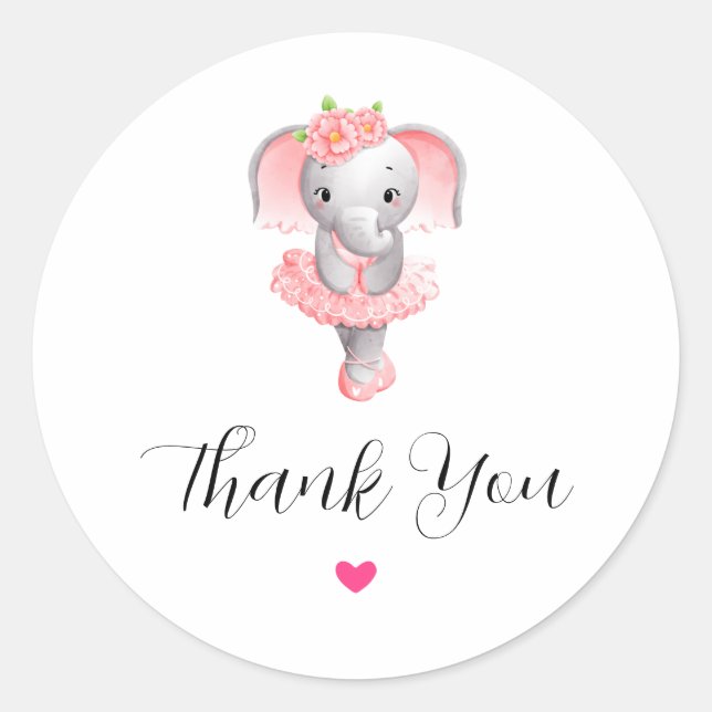 Sticker Rond Adorable Ballerina Elephant En Pointe Merci (Devant)