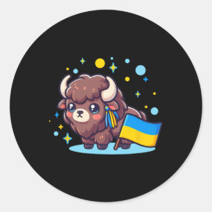Sticker Rond Adorable Bynner ukrainien Fan Drapeau ukrainien Bi