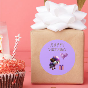 Sticker Rond Adorable Chien mignon Fête d'anniversaire pour enf
