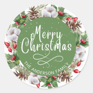 Sticker Rond Adorable couronne de Noël
