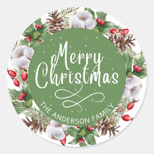 Sticker Rond Adorable couronne de Noël (Devant)