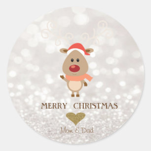 Sticker Rond Adorable Dessin De Cartoon, Chapeau De Père Noël, 