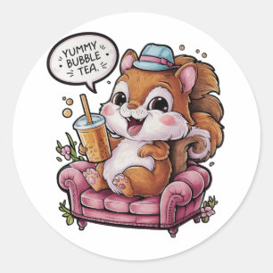 Sticker Rond Adorable écureuil de dessin : Cosy, Kawaii Vibes