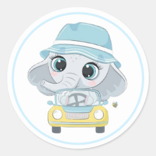 Sticker Rond Adorable éléphant en vacances
