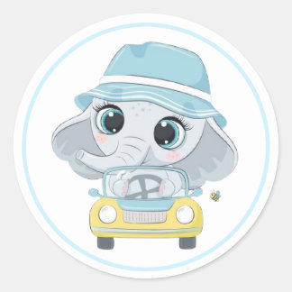 Sticker Rond Adorable éléphant en vacances