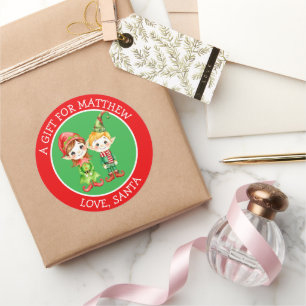 Sticker Rond Adorable elfes   Tag cadeau de Noël