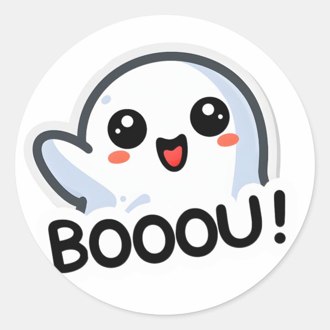 Sticker Rond Adorable Fantôme Boo Dit Boou Halloween Graphisme (Devant)